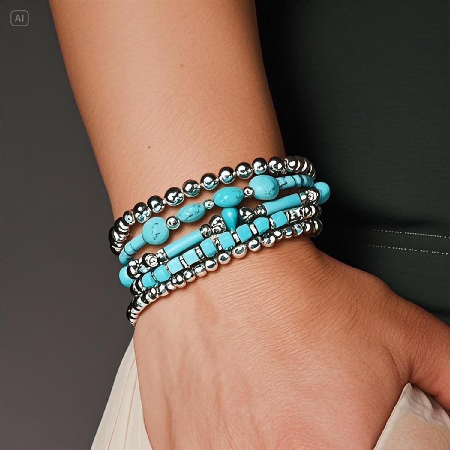 Frodete Turquoise Bracelet Western Jewelry for Women Turquoise Beads Bohemian Jewelry Womens Country Concert Outfits - Image 3