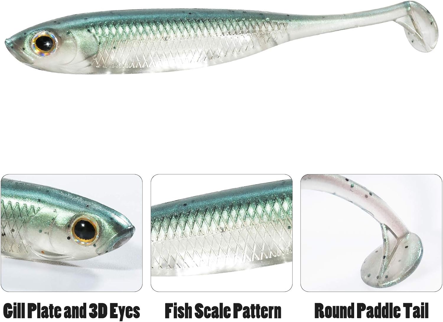 Dr.Fish Soft Body Swimbait Paddle Tail Soft Plastic Bass Lure, 2-3/4 to 4-3/4 Inches, Shad Lure Texas Rig Drop Shot Lure : Sports & Outdoors