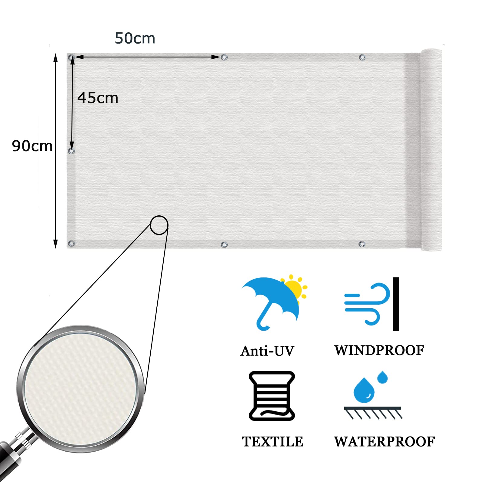COOL AREA Frongivista per Balcone in PES, Impermeabile Anti-UV Recinzione Copertura per Balcone Giardino,90x500cm,Beige