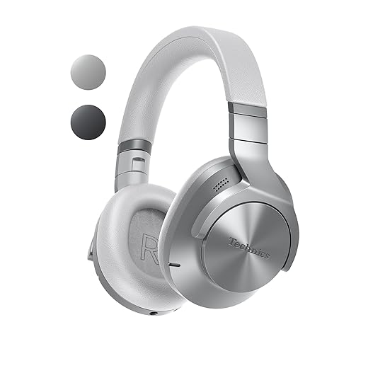 Cuffie con cancellazione del rumore Technics eah-a800e-s cuffie wireless, auricolari bluetooth multipoint over ear, con cancellazione rumore e microfono, 50 ore di riproduzione, argento