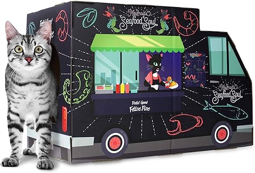 Casa para gatos con rascador y hierba gatera incluida - Camión de comida