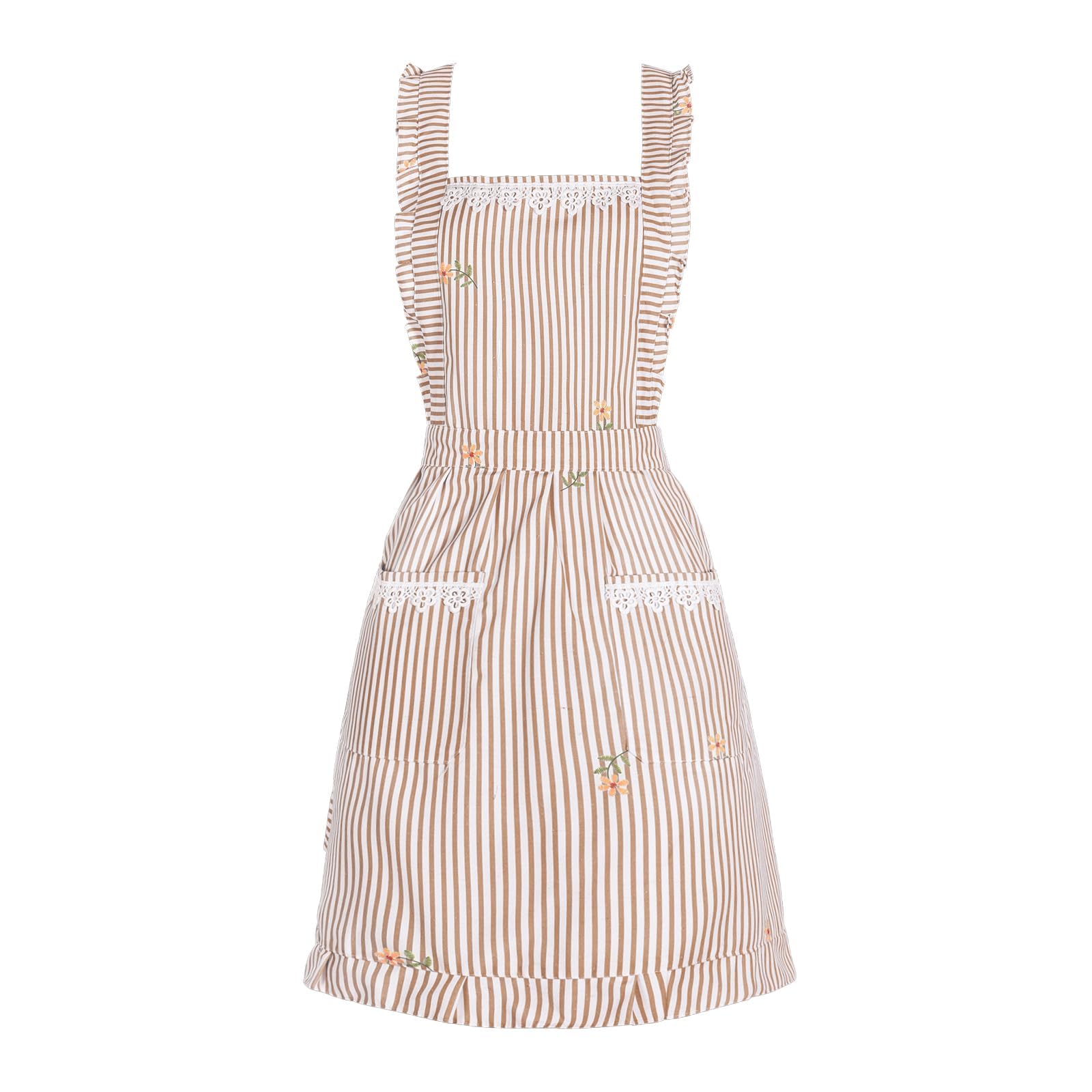 Delantales divertidos para mujer con bolsillos, para cocina, parrilla, barbacoa, lindo delantal de chef, día de la madre, regalos de cumpleaños para mujeres, Marrón/Rayas, M