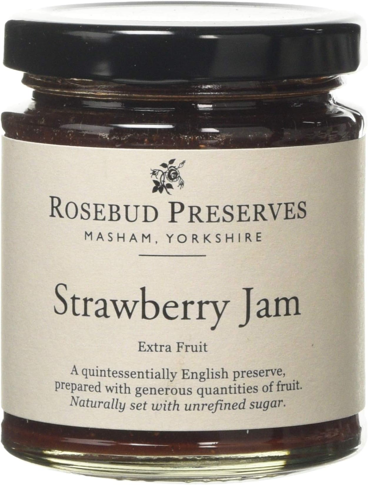 Rosebud Preserves Extra Fruit Strawberry Jam - Plump Luscious Fruit Made with a High Fruit Content Extra Fruit No Unrefined Sugar or Preservatives Gluten-Free Vegetarian & Vegan - 227g Jar