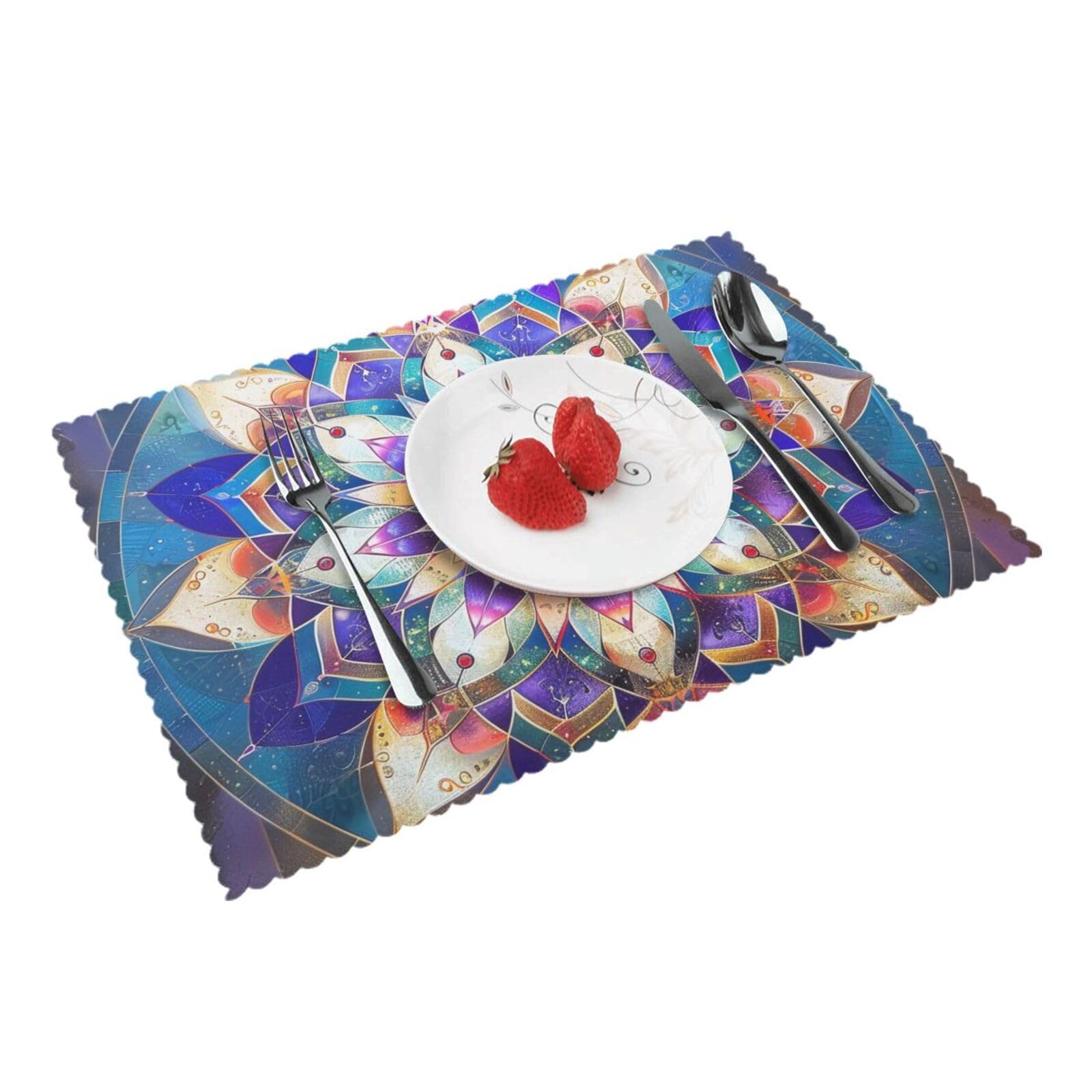 Rectangle Mandala Printed Placemat Heat Resistant Place Mats Set of 4 PCS Washable Kitchen Table Mats, 12x18 Inch
