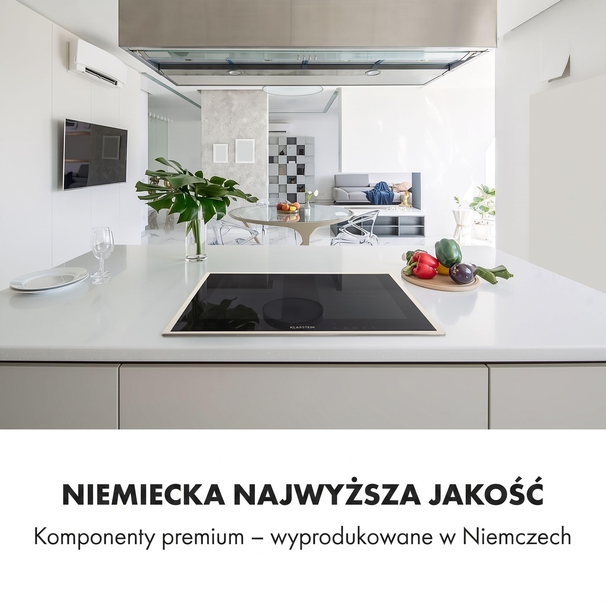Klarstein Delicatessa Prime 60 Flex płyta indukcyjna - 60cm, 4-strefowa płyta do zabudowy, 7000W ThermoBoost, sterowanie dotykowe, timer i blokada rodzicielska, czarne szkło ceramiczne