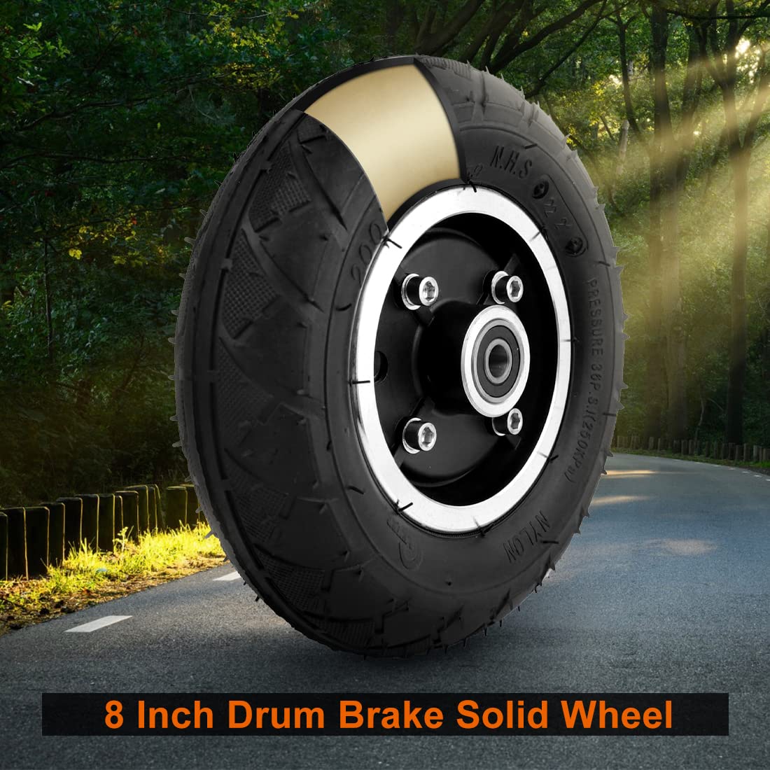 L Faster Roue Solide De 8 Pouces Avec Frein à Tambour Roue Non Pneumatique 200x50 Avec Frein Mécanique Trottinette Contrôle De Stabilité Pneu à Plat (Solid Wheel Axle Cable180