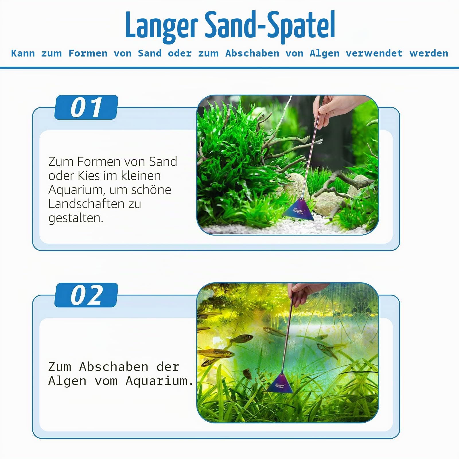hygger 6-in-1 langes Aquarium-Aquascaping-Werkzeug-Set, Farbe Edelstahl, Premium-Wasserpflanzen-Pinzette, Schere, Spatel-Set, kommt mit 1 Werkzeughalter und 1 Reinigungstuch, für Aquarium-Anfänger