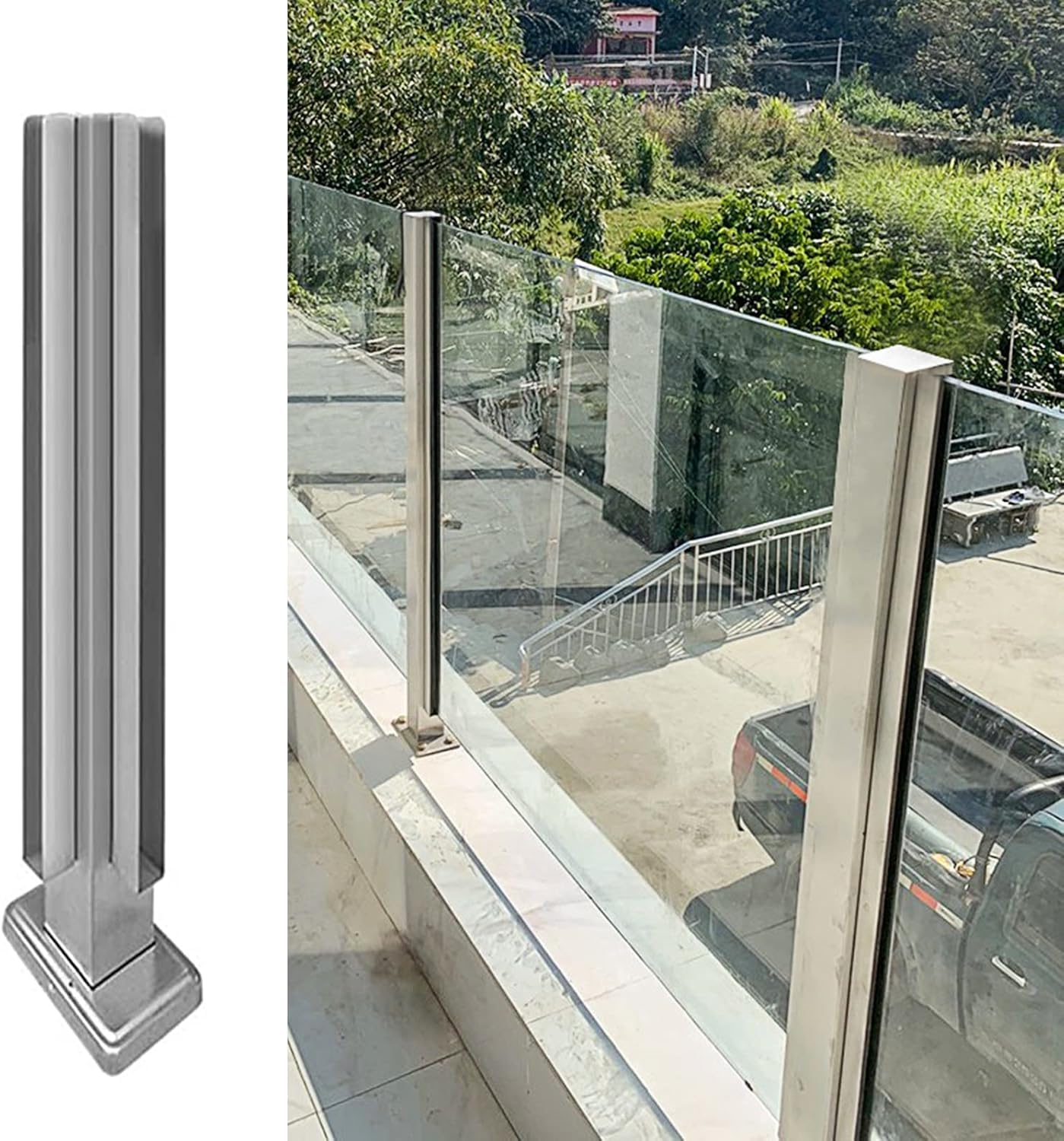 Poste de vidrio para piscina y patio, columna de barandilla en acero inoxidable para exterior