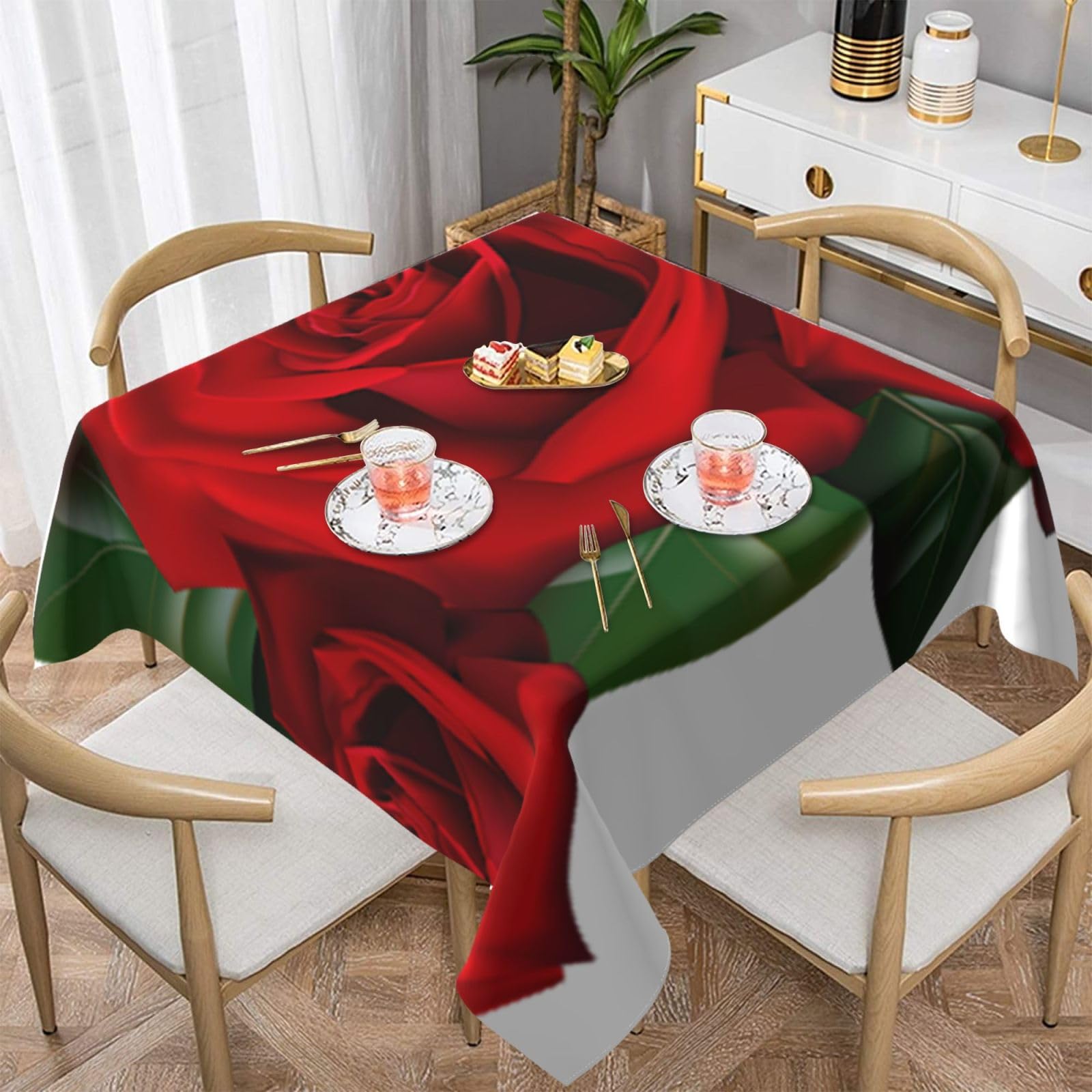 DCEHGEW Gothic Rose Prints Square Tablecloth 152x152 CM, Waterproof Fabric Table Cloth for Dining Table, Farmhouse Table Cover for Kitchen Dining Tabletop Decoration