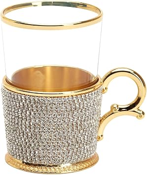 DEMMEX Handmade Rhinestone Crystal Decorated Fancy Coffee Tea Beverage Glasses Cups with Holders, 7 Ounces SET OF 1