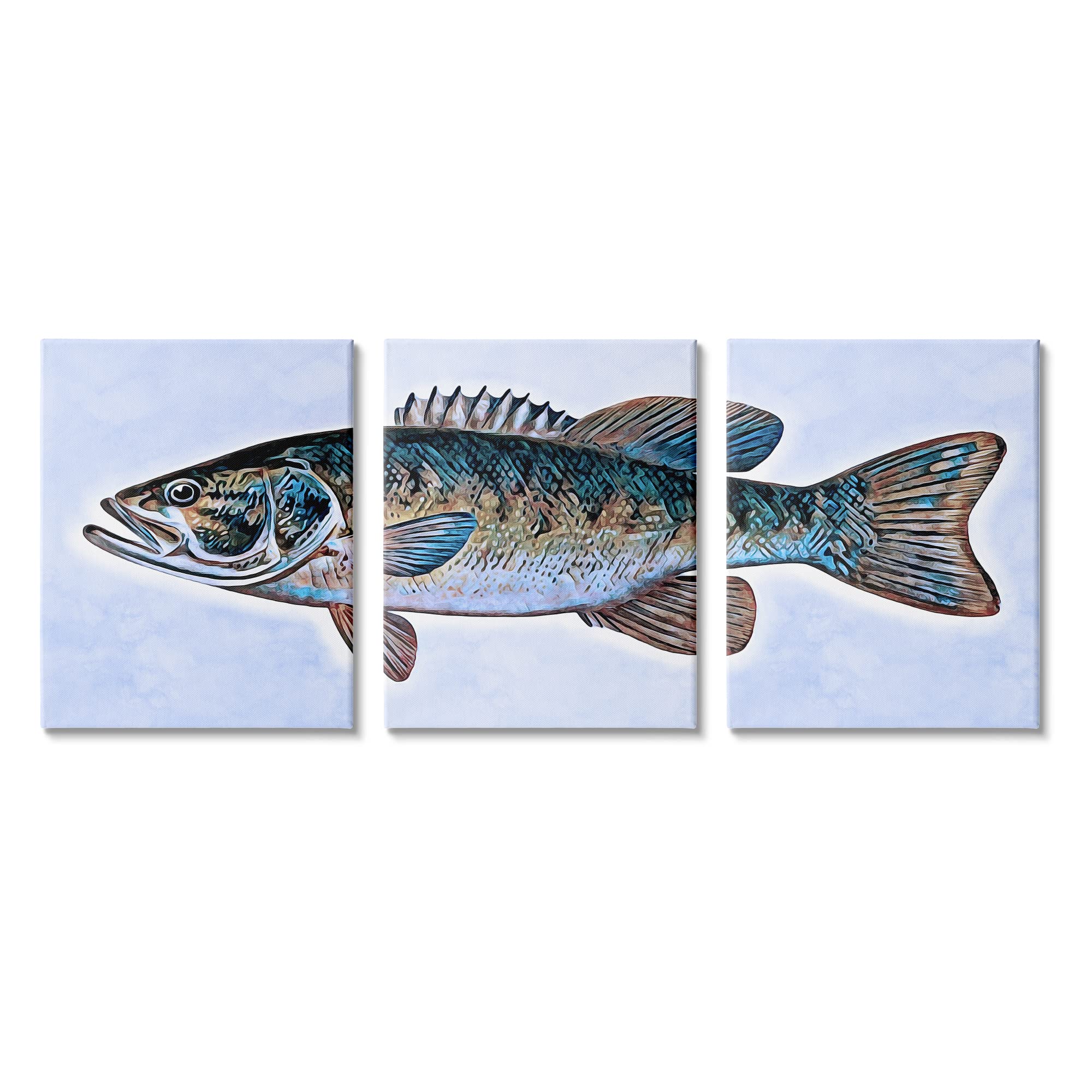 Stupell Industries Marine Bass Fisherman Sea Life 3pc Canvas Wall Art Set, Design by Ashley Aldridge