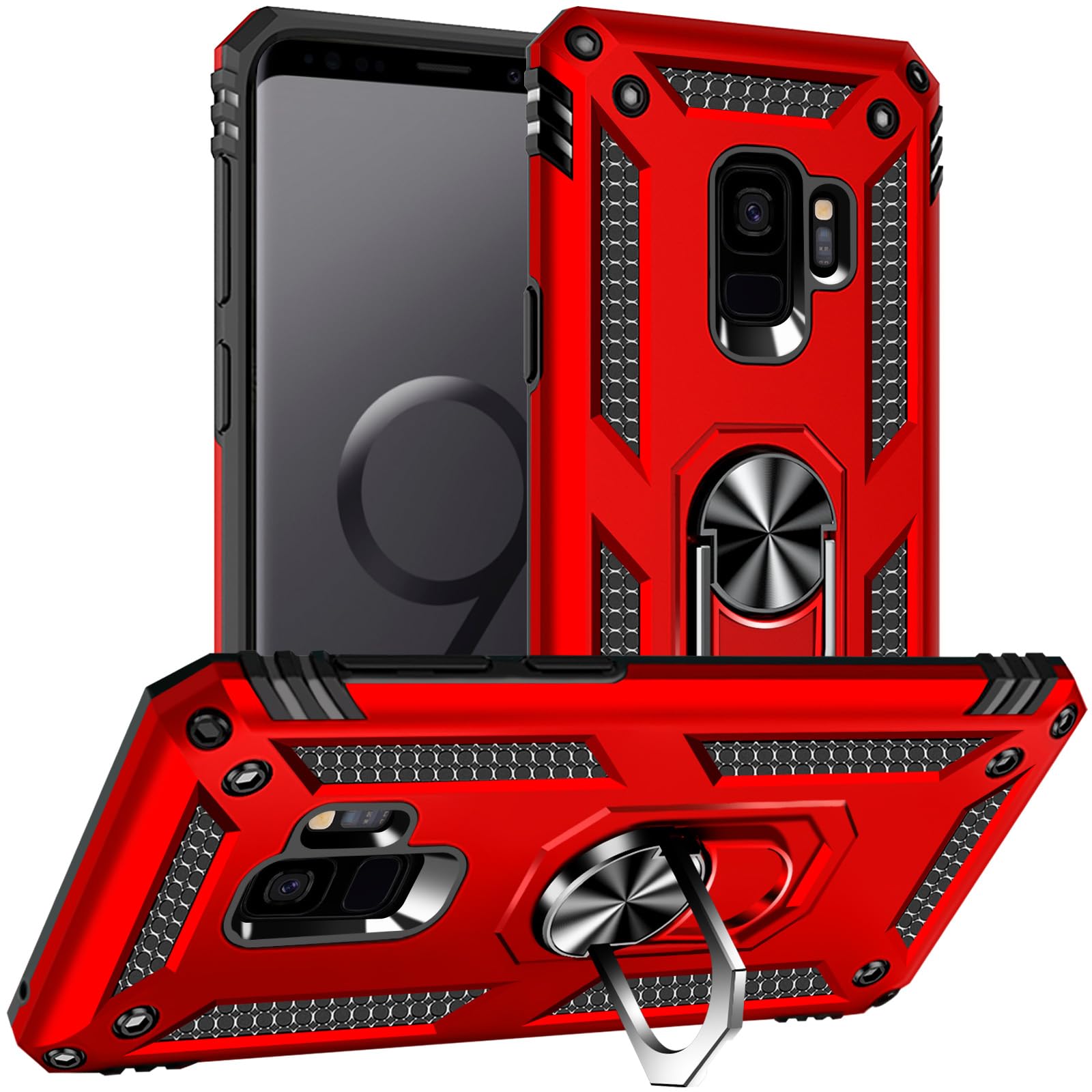 Samsung Galaxy S9 Case, Samsung S9 Case, Military Grade Protective Cases with Ring for Samsung Galaxy S9 (Red)