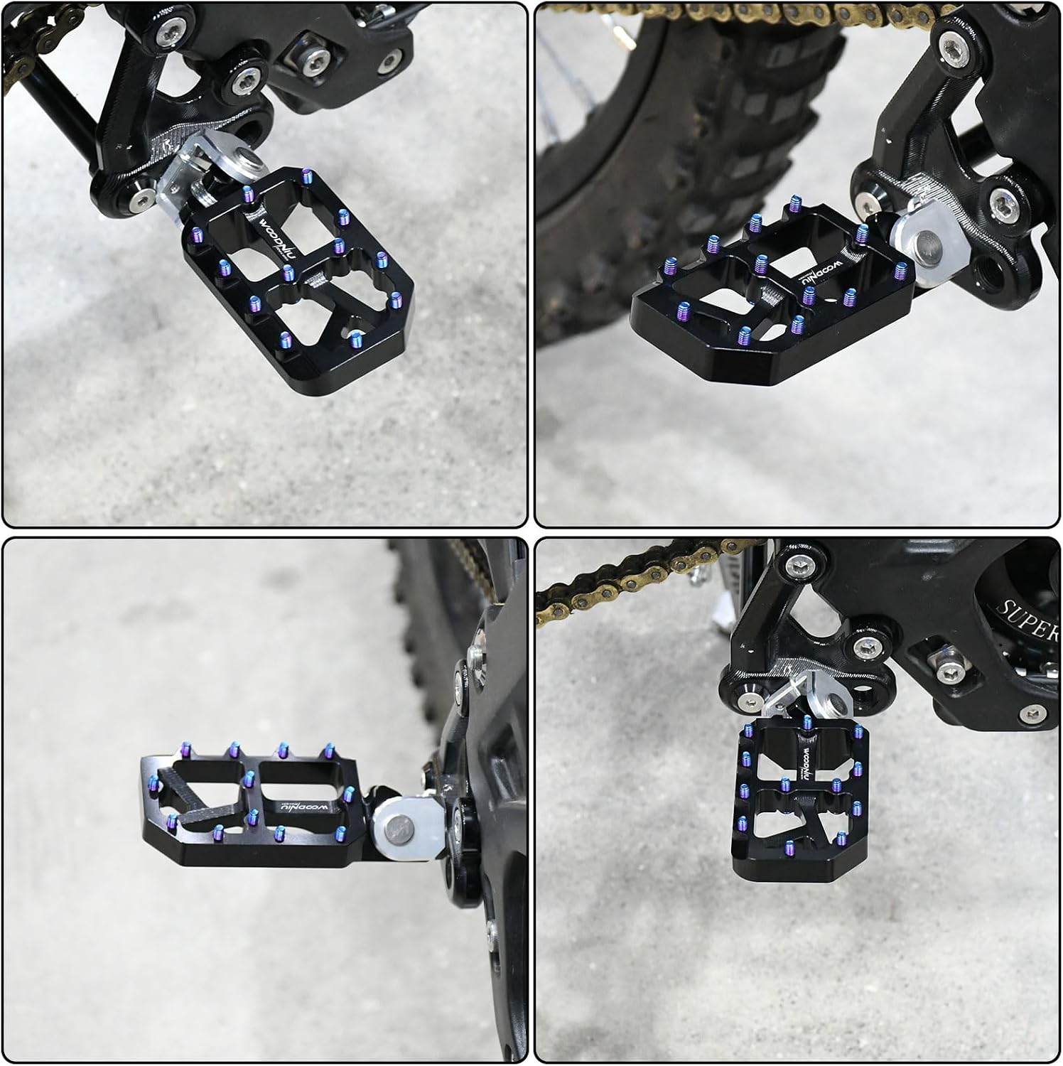Dirt Bike Foot Pegs for Ebike Surron Light Bee X S, Color Prickly Peg,Motorcycle Aluminum Alloy Pedal for Segway X160 X260/Talaria X3 X4/E Ride PRO SS,Black Body Blue Brilliant Spikes