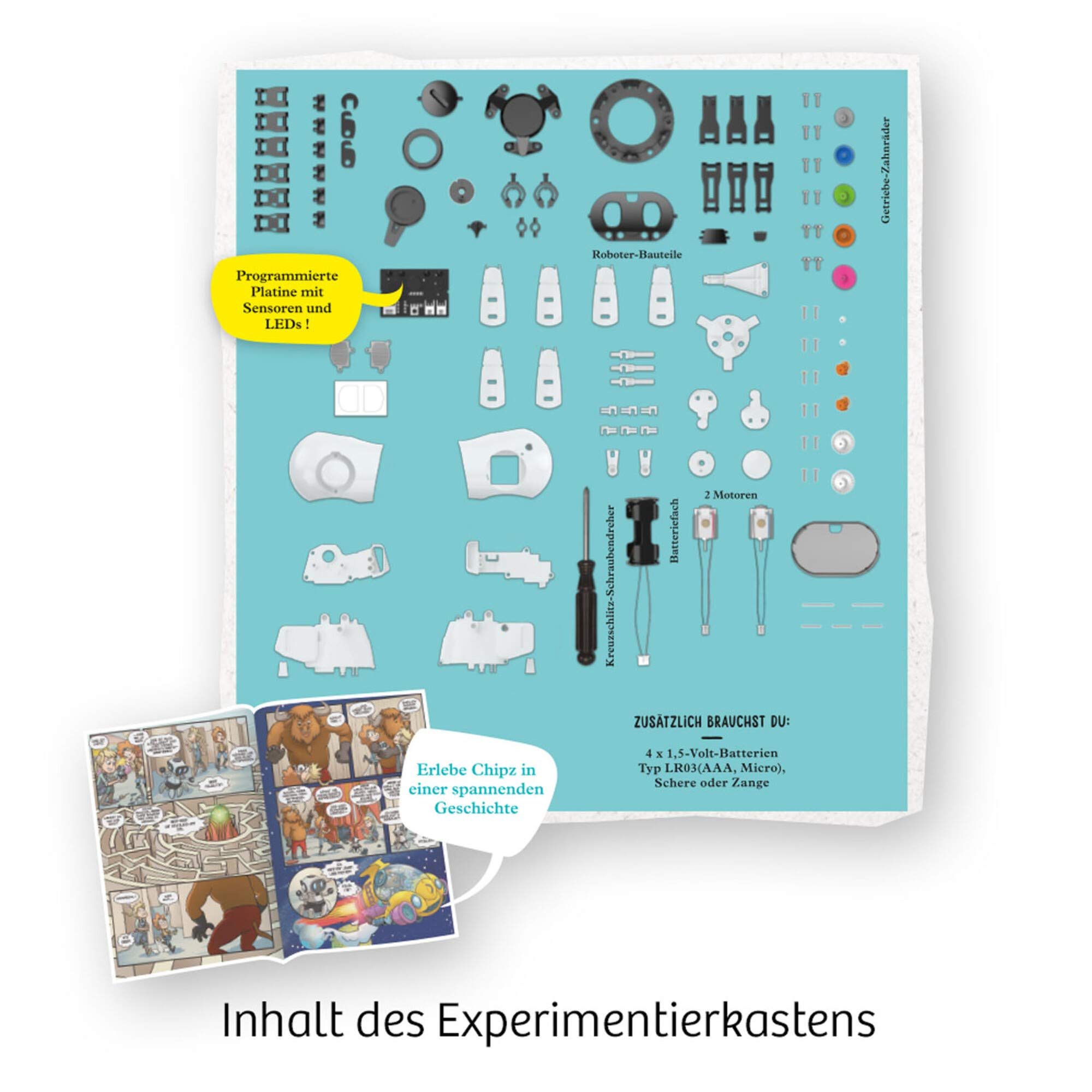Kosmos 621001 - Chipz - Dein intelligenter Roboter, mit 6 Beinen, folgt Bewegungen, weicht Hindernissen aus, Licht- und Soundeffekte, Roboter Spielzeug, Bausatz