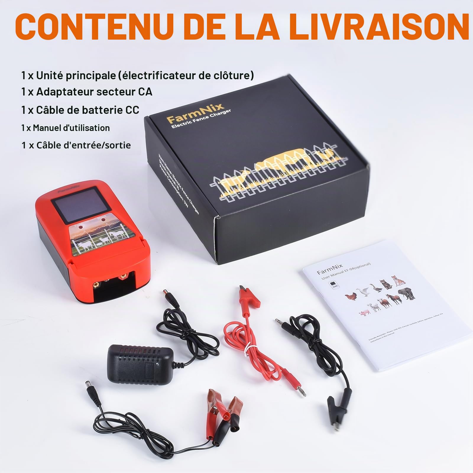 Électrificateur de clôture électrique 12 V avec affichage LED, 3J 230 V pour une portée de 24 km, plusieurs options d'alimentation (secteur/batterie/solaire), chargeur de clôture électrique