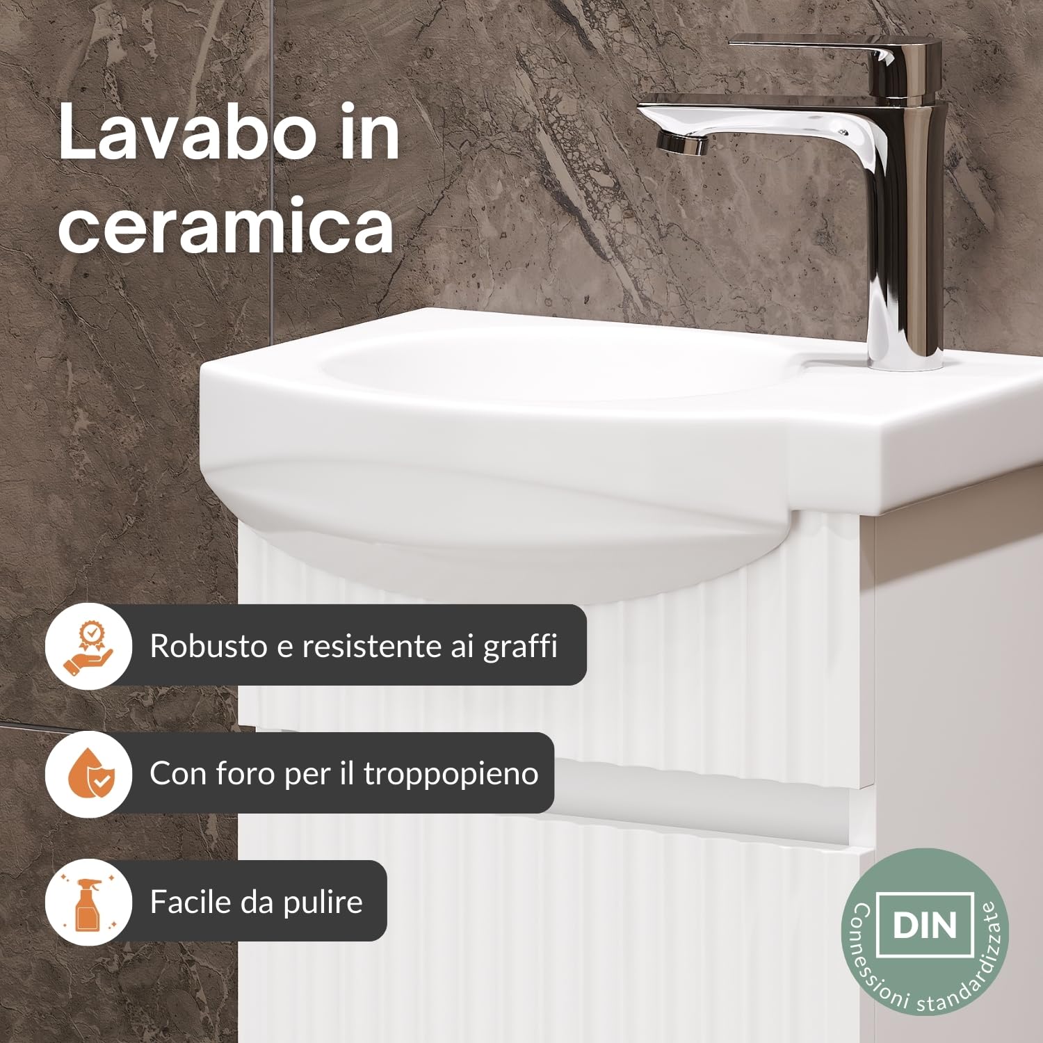 Planetmöbel Lavabo con mobiletto, 40 cm, con lavabo in ceramica e armadietto a specchio, set di mobili da bagno, bianco opaco