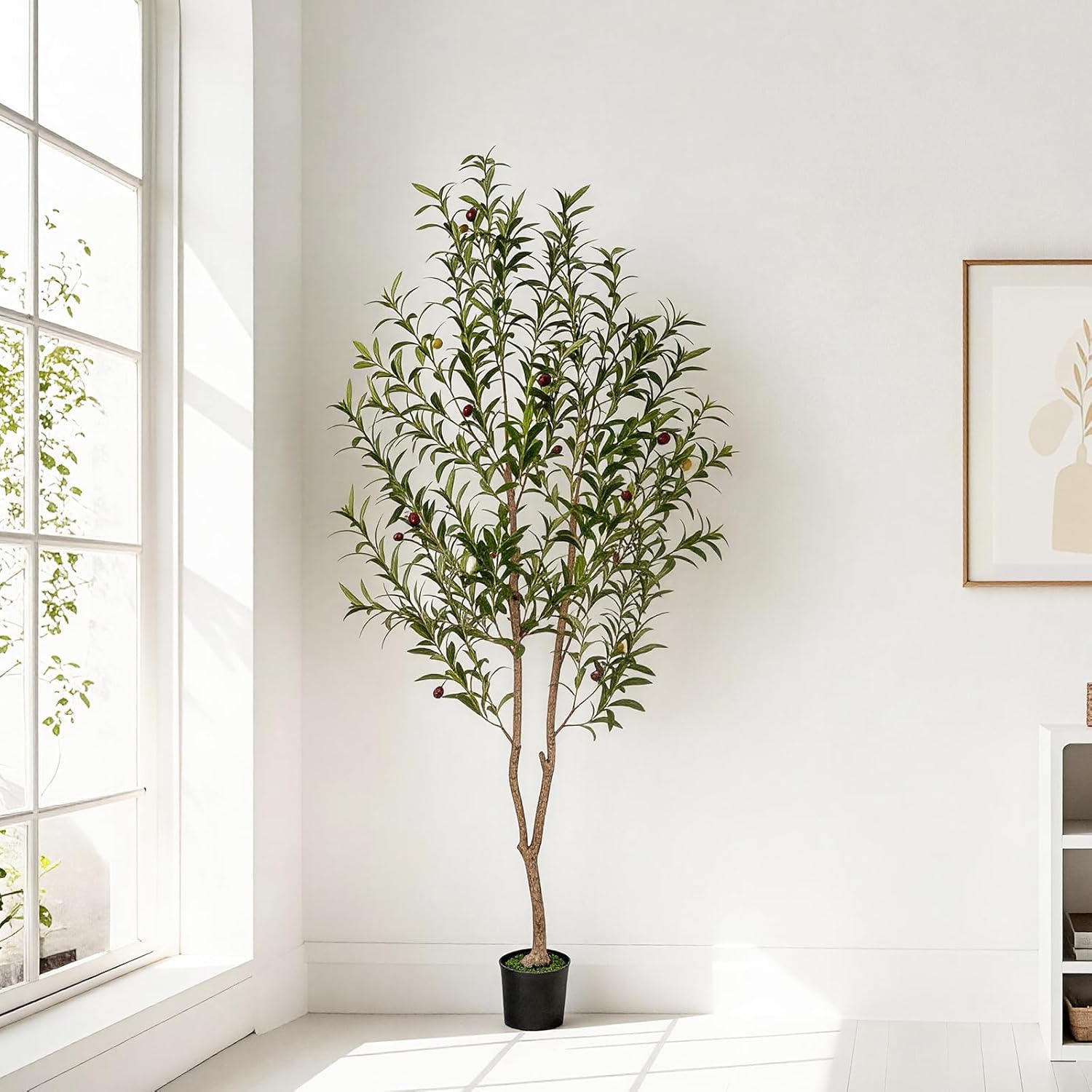 Artificial Olive Tree, 6FT Tall Faux Olive Tree with Pot, Artificial Plants with Natural Wood Trunk and Lifelike Fruits for Home Office Decor