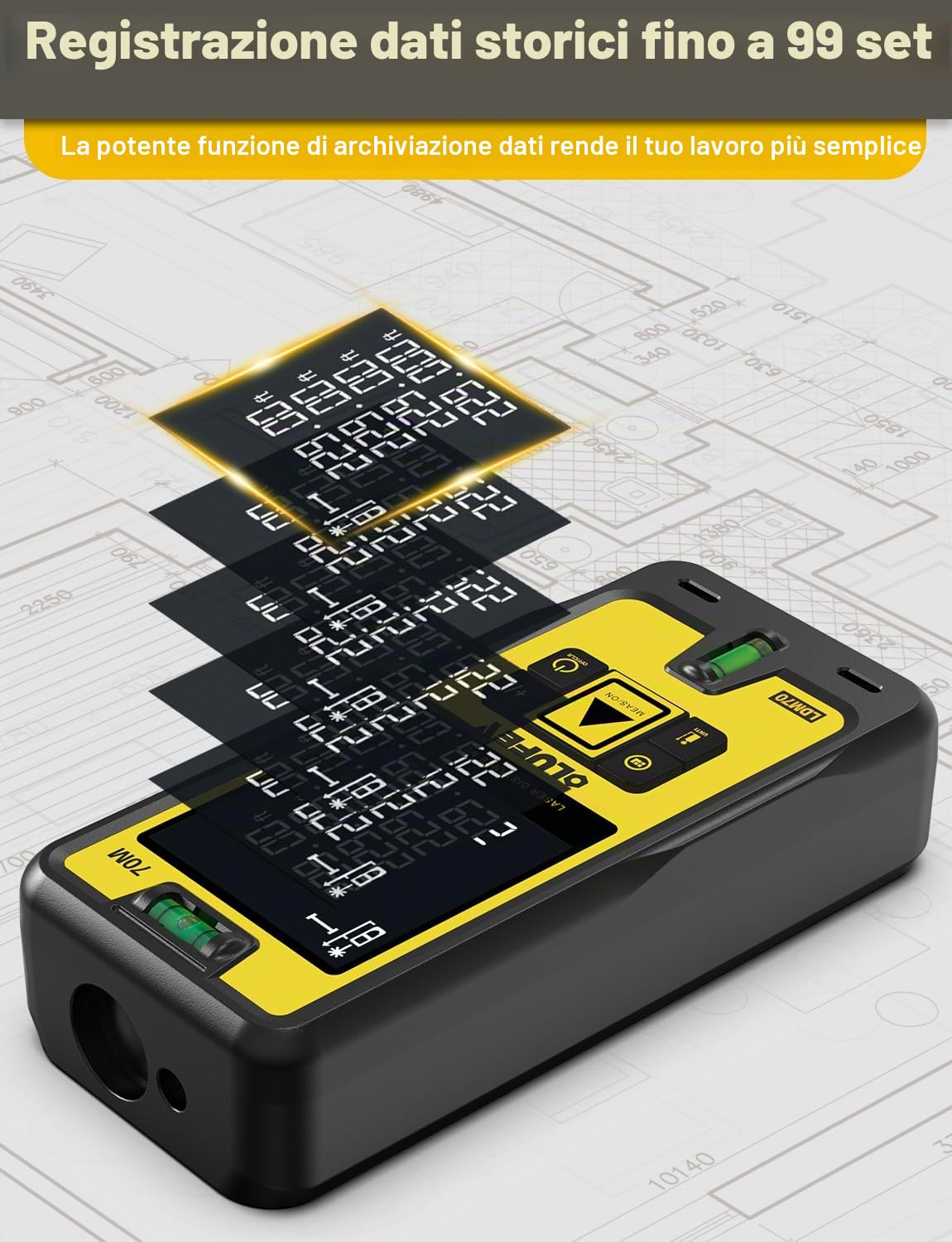 Metro Laser Professionale, Dispositivo di Misurazione Della Distanza Laser IP54 Strumento di Misura Digitale Portatile Range Finder con Livelli di Bolle e LCD Retroilluminato