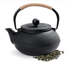 Hwagui - Cast Iron Teapot, Japanese Tea Kettle with Stainless Steel Infuser, Suitable for Tea Leaves and Tea Bags Pearl Embossing Design, Japanese Tetsubin, Safe for Stovetop, 600ML/20OZ