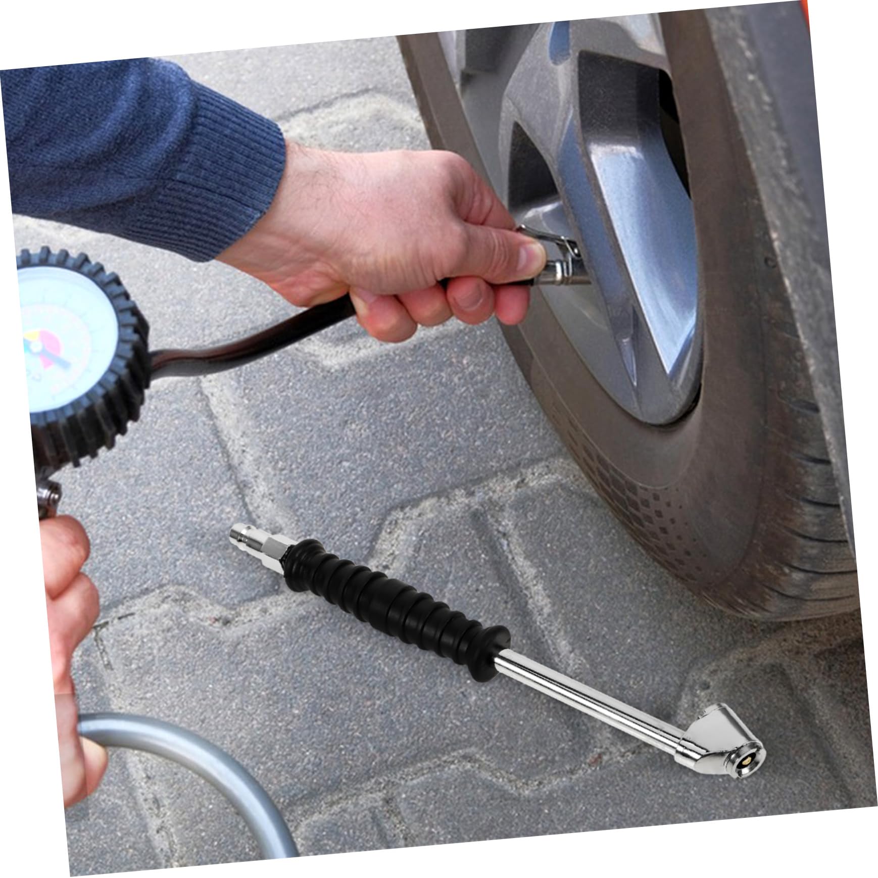 SOLUSTRE 5pièces Tuyau De Gonflage Pneumatique Avec Embout Pour Voiture Manomètre Intégré Pour Mesure Précise De Pression Pneus Outil Pratique Pour Gonfler Pneus De Véhicules