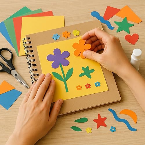 Miniatura 5 de Shindel 200 hojas de papel de construcción, 30 colores surtidos, papel de cartulina de arte de colores, suministros escolares a granel para niños,