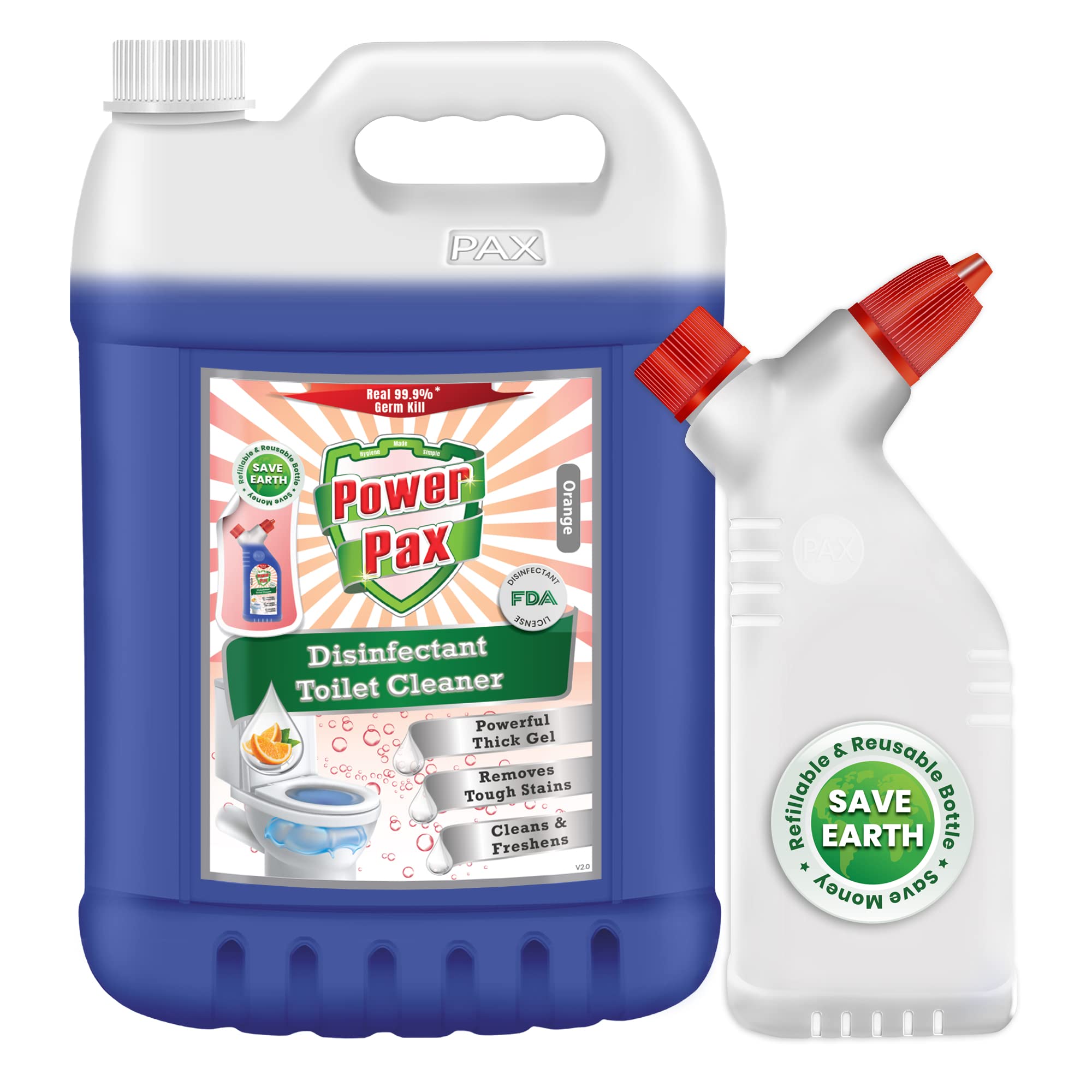 PowerPax Disinfectant Toilet Cleaner (Orange), 5L combo with Refillable and Reusable Bottle (B07QG2GH5L) Amazon Price History, Amazon Price Tracker