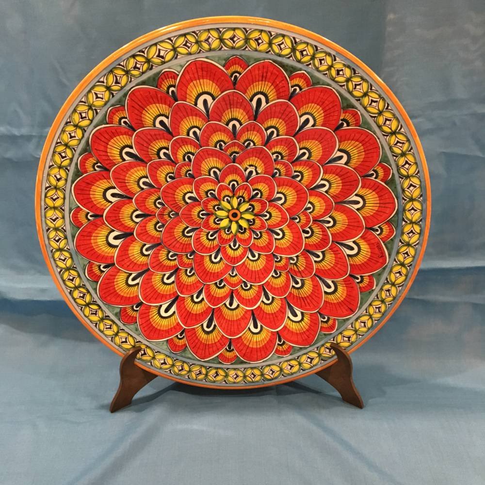 Plato de cerámica Ricceri pavo real rojo de 25 cm ideal para regalar arte