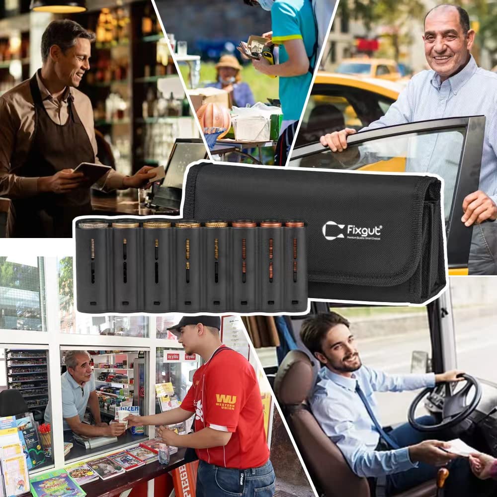 Cartera de camarero Fixgut con dispensador de monedas y correa de transporte, negro textil