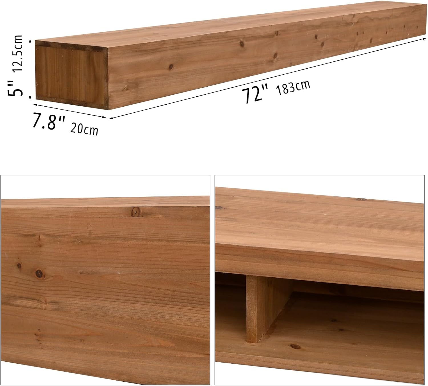 FUIN 72 Inch Wood Fireplace Mantel, Wall-Mounted Mantles for Over Fireplace, Fire Place Mantel Floating Mantel Shelf, Natural