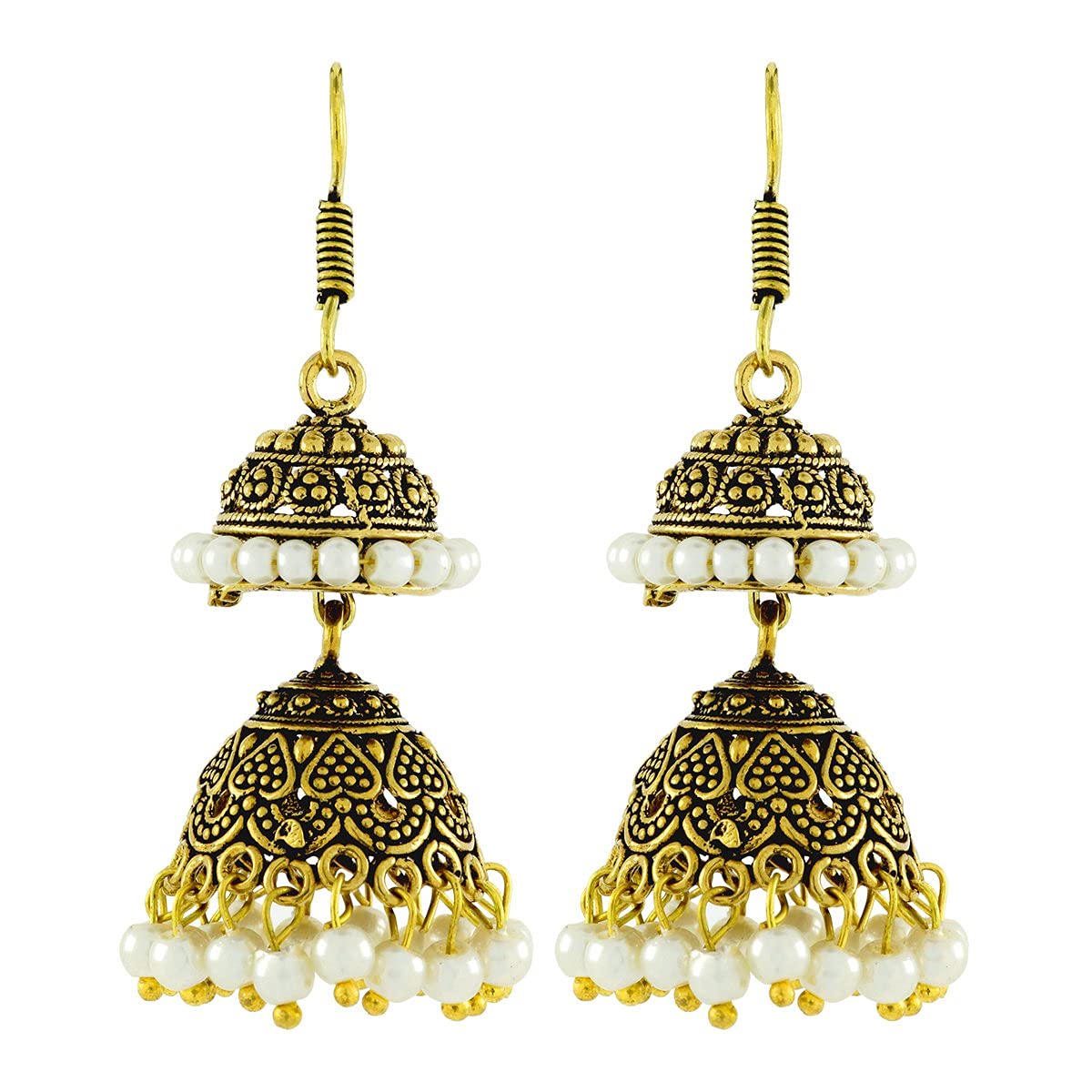 Zivom® Womens Antique Oxidized Afghani Bohemian Tribal Gold Pearl Double Jhumki/Earring (B01JGK3WOA) Amazon Price History, Amazon Price Tracker