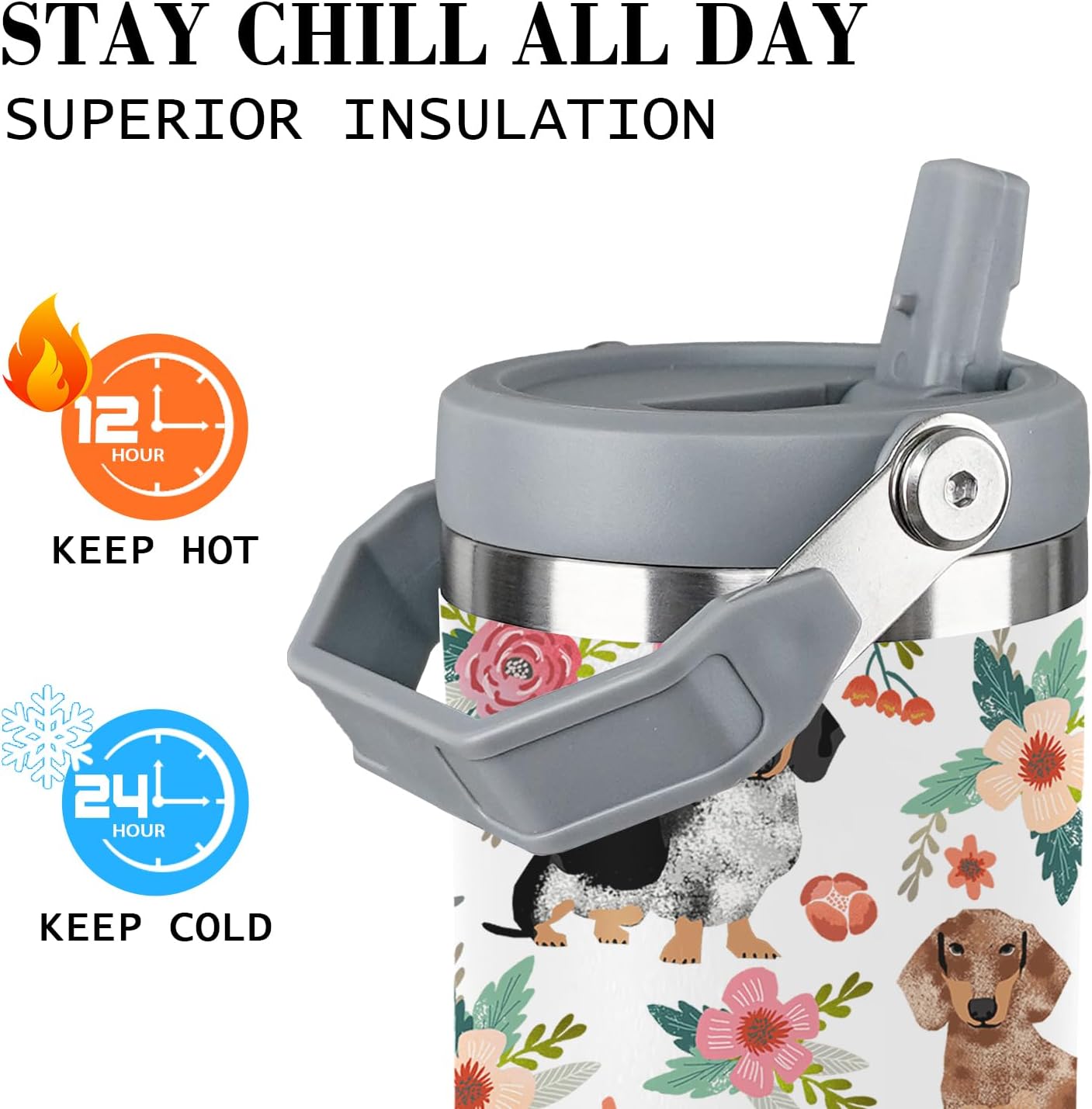 Dachshund Dog Tumbler Weiner Weenie Gifts for Women Men 30 Oz Dog Tumbler Insulated Dachshund Water Bottle Cup with Handle - Image 3