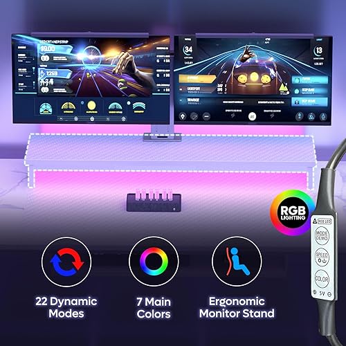 Miniatura 76 de Bestier Escritorio para juegos de 42 pulgadas con luces LED, mesa de juegos para computadora pequeña con estante para monitor, escritorio para Fibra