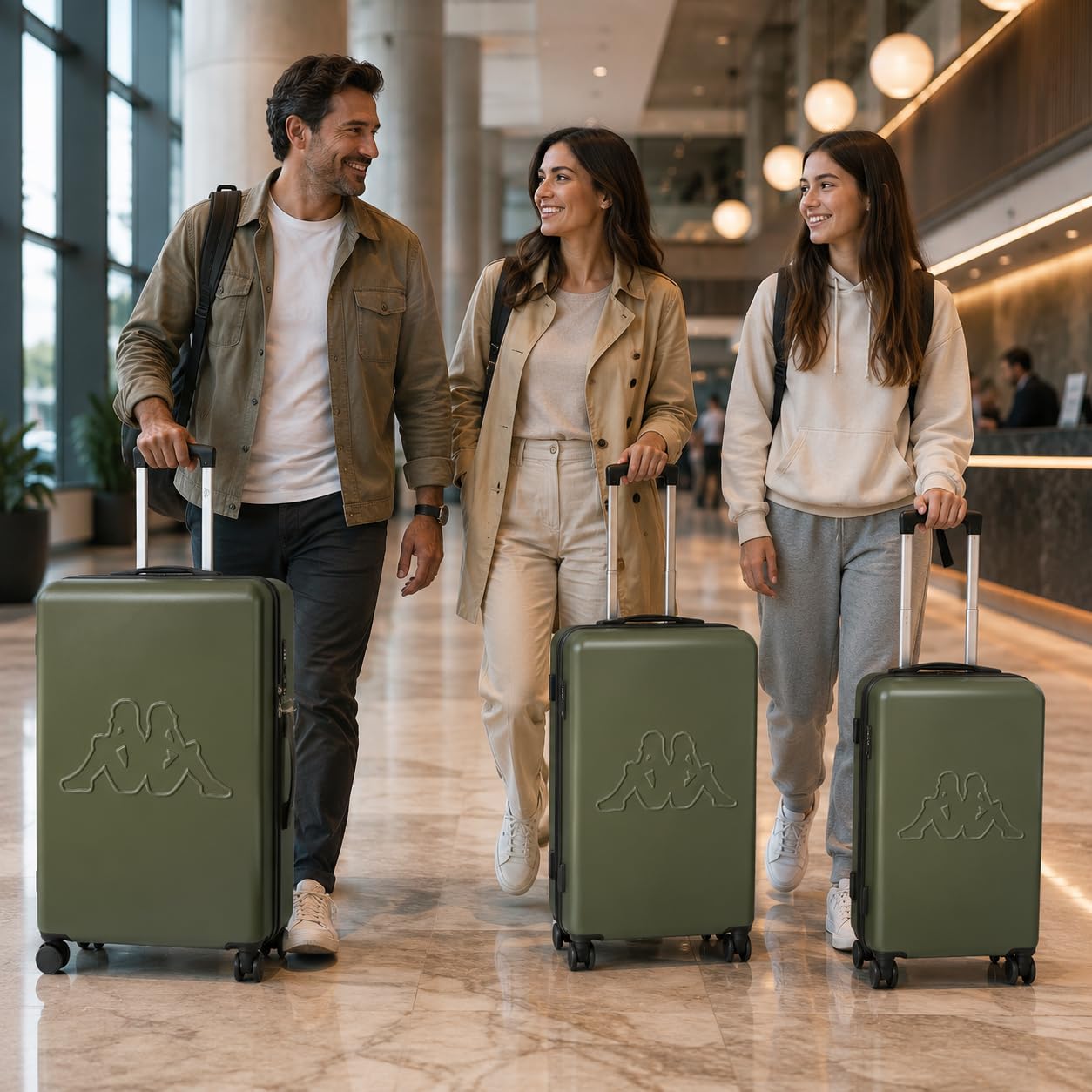Kappa Set 3 Valigie Rigide in Policarbonato, Trolley da Viaggio 55/65/75 cm con 4 Ruote Girevoli, Maniglie Telescopiche, Lucchetto TSA ed Espansione 352F57W, Verde