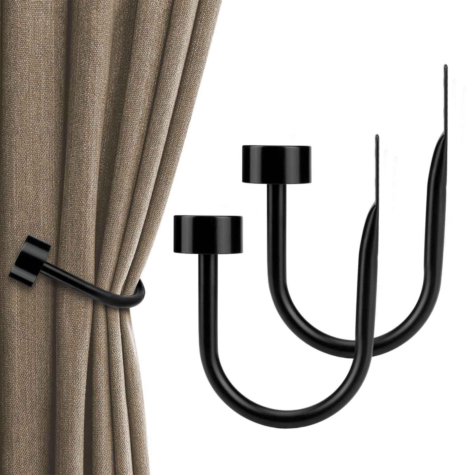 KAMANINA 2 Pack Black Curtain Holdbacks, Wall Mounted Curtain Tie Backs