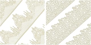 FUNSHOWCASE Ready-to-Use Edible Cake Lace Lattice Set: Leaf Scroll & Diamond Scallop Style Ivory White 12 & 14 Inch 20 Pieces Pack