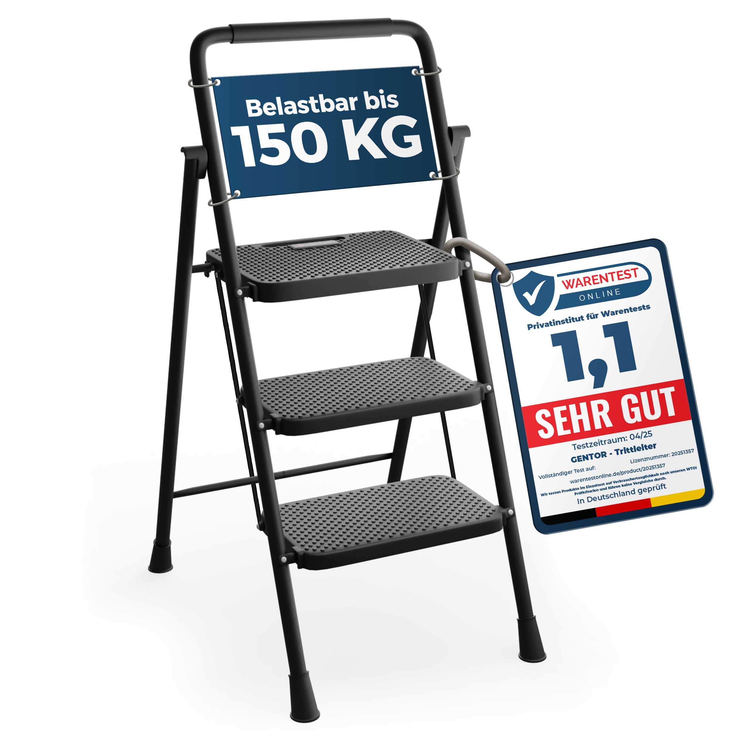 Trittleiter & Haushaltsleiter 3 Stufen klappbar, 150 kg, rutschfest