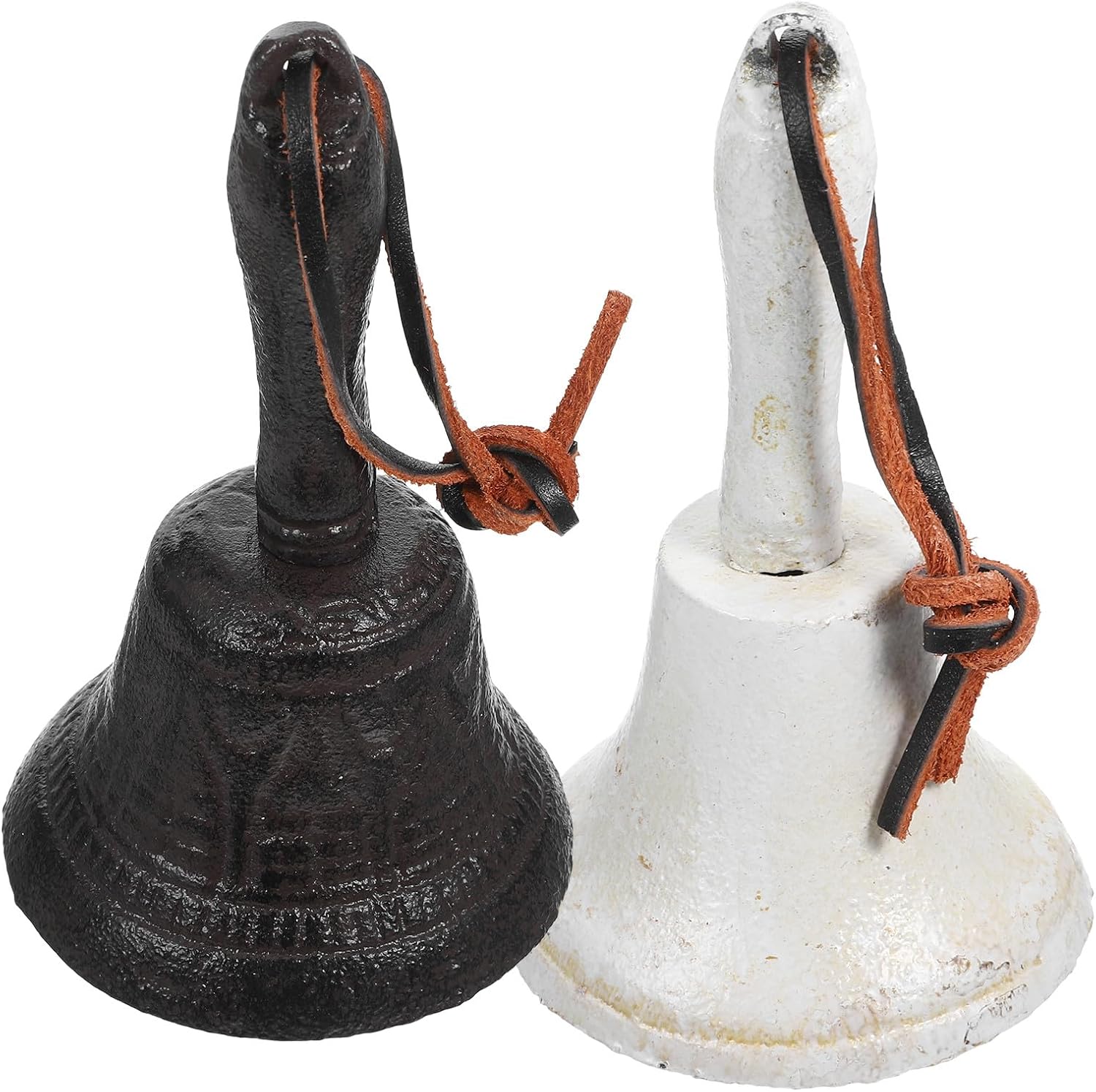 Healifty 2pcs Vintage Cast Metal Hand Bells with Hanging Rope Rustic Dinner Service Metal Bells for Home Décor Restaurant Call Decorative Hanging Accent for Kitchen and Party