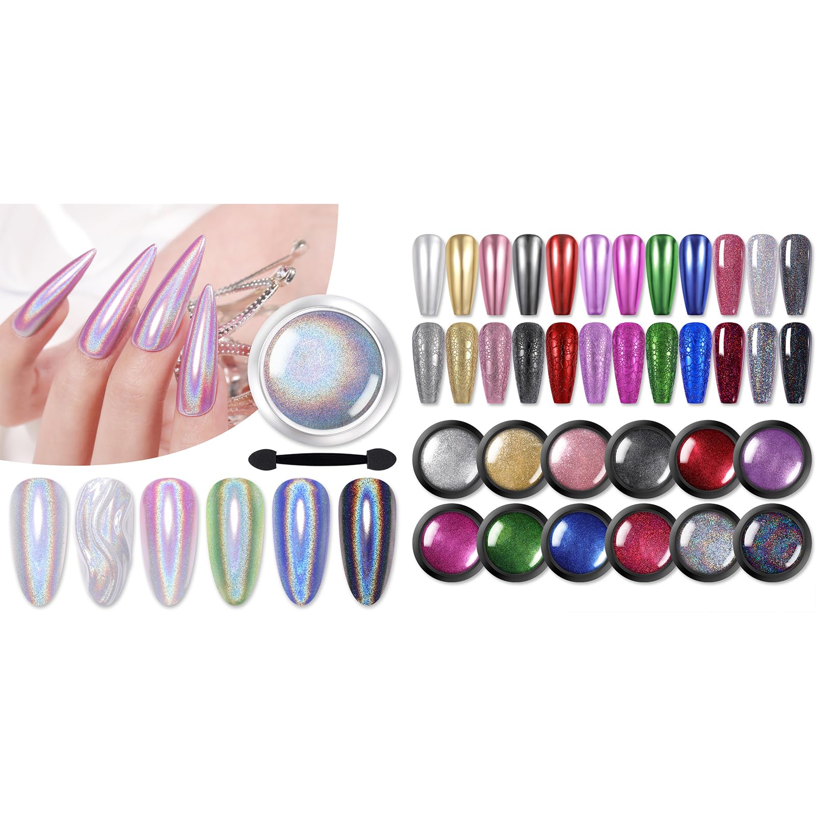 Amazon.com: BORN PRETTY 12 Jars Metallic Mirror Chrome Nail Powder 