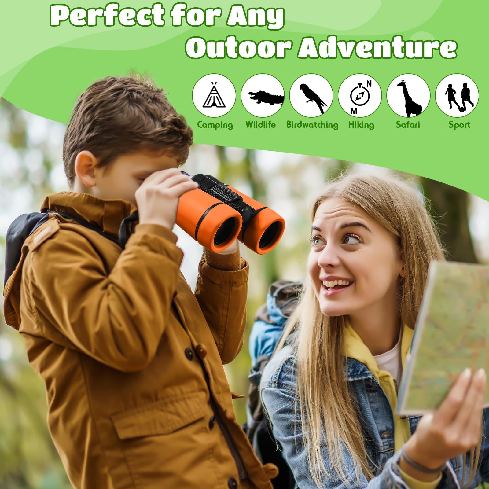 Paquete de 18 prismáticos para niños, a prueba de golpes, binoculares, regalos para mayores de 6 años con cuerda para el cuello, mini telescopio pequeño, para niños, campamento al aire libre, 7