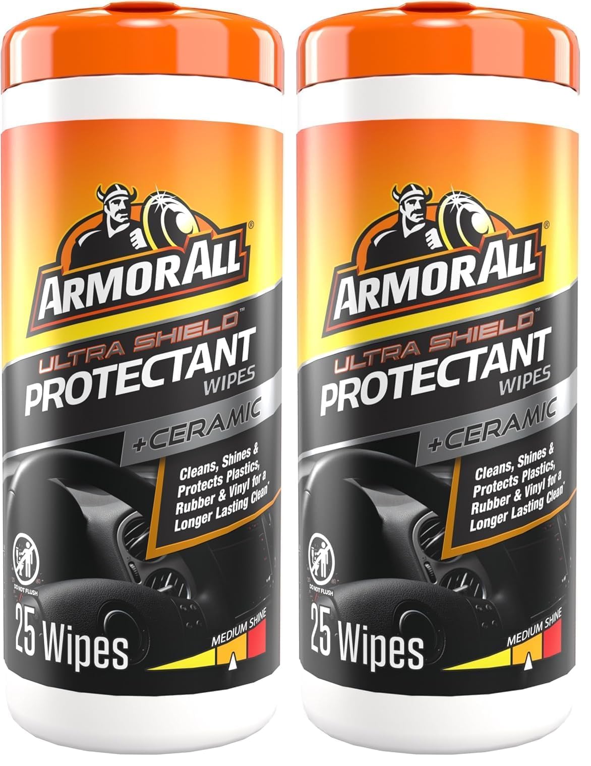 Extreme Shield Protectant Wipes by Armor All, Interior Car Cleaning Wipes with UV Protection Against Cracking and Fading, 25 Count (Pack of 2)