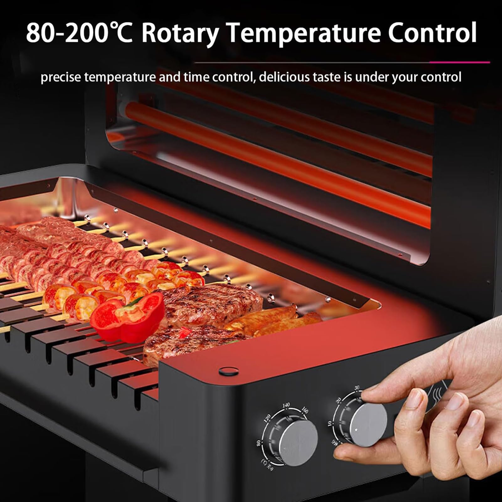 Elektryczny grill do kebaba, automatyczne obracające się szpikulce, domowy automatyczny grill elektryczny bezdymny, rolki ze stali nierdzewnej, obrót o 360°, łatwe czyszczenie na imprezy