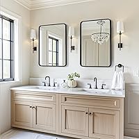 Vista 8 de USHOWER - Juego de 2 espejos negros para baño sobre lavabo de 56 x 76 cm, espejo rectangular de marco metálico, espejo de tocador moderno