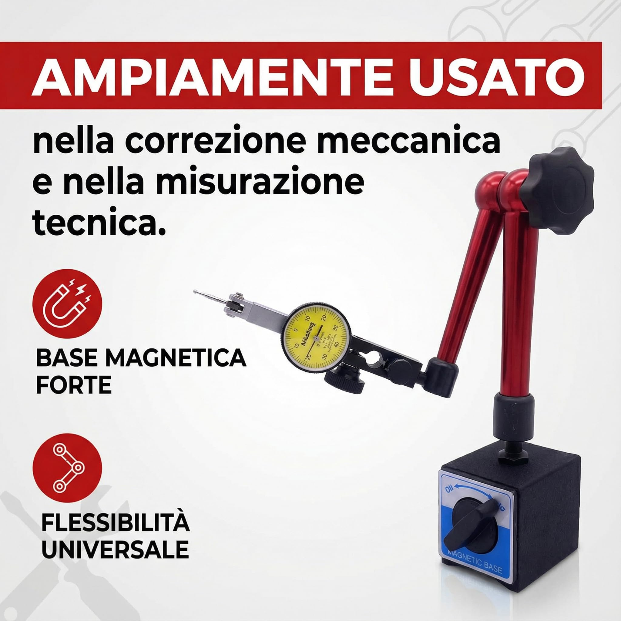 Portacomparatore con Base Magnetica Universale M5, Comparatore con Base Magnetica Comparatore con Supporto per Supporto Braccio Magnetico per Comparatore e Comparatore a Leva