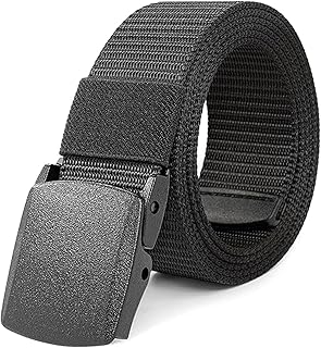 احزمة عمل للرجال من ال هاوفدكساس حزام قماش قابل للتعديل بدون ثقوب مناسب لأي مكان للمرور السريع عبر امن المطار طول كبير 130 سم 51.18 انش أسود