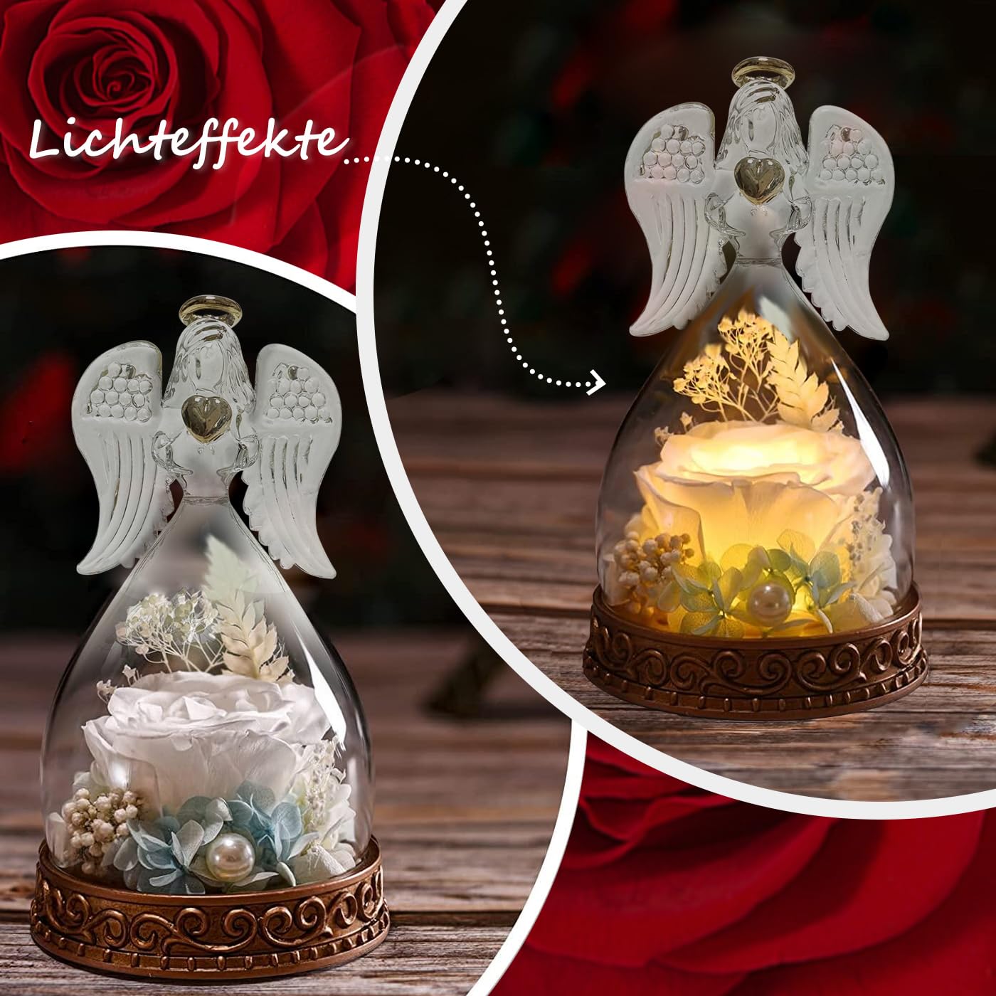 Ewige Rose Im Glas Mit Duftkerzen Set – Romantisches Geschenk Für Mama, Freundin, Ehefrau (Rot)