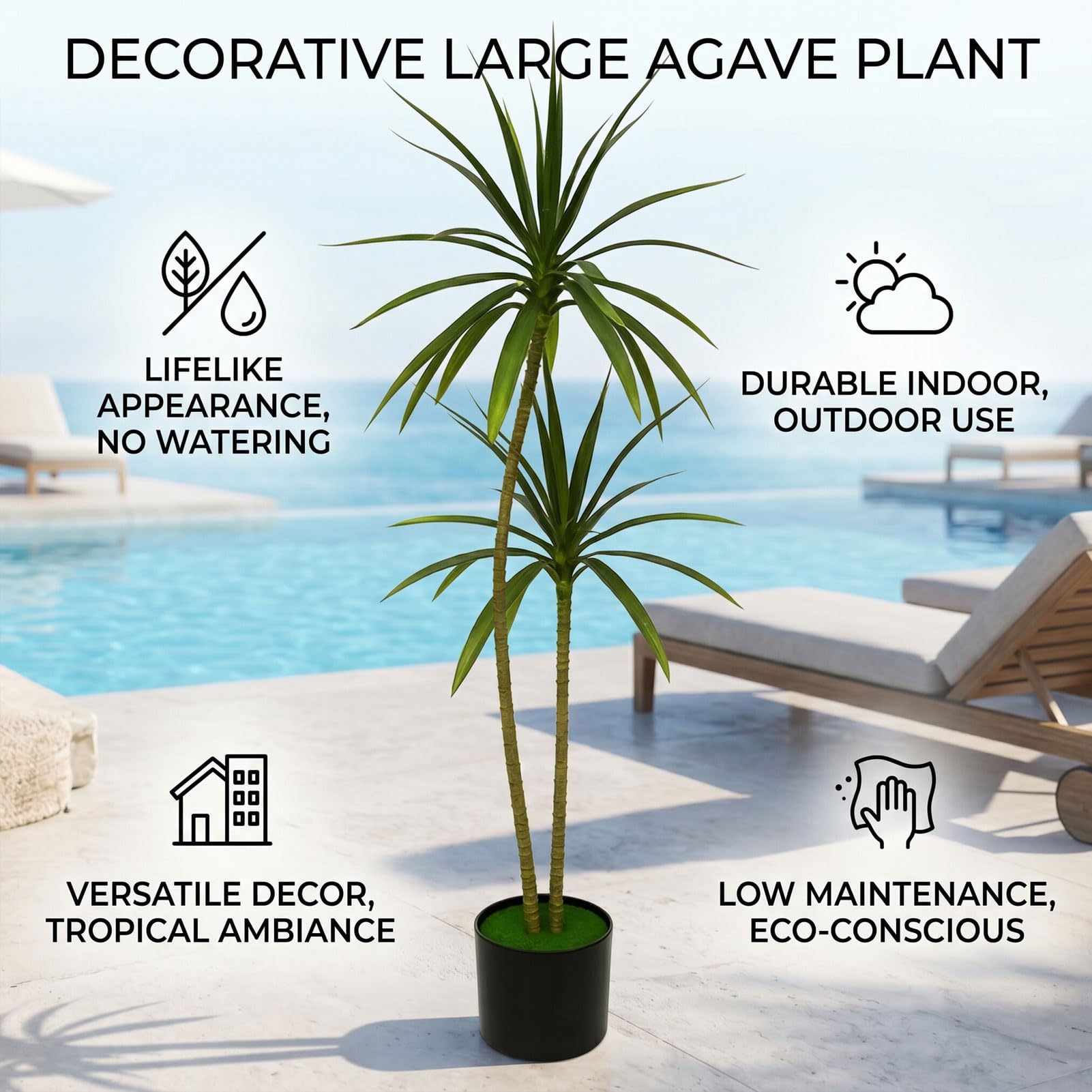 Plante D'agave Artificielle à Pointes dans Un Pot Noir (120 cm)