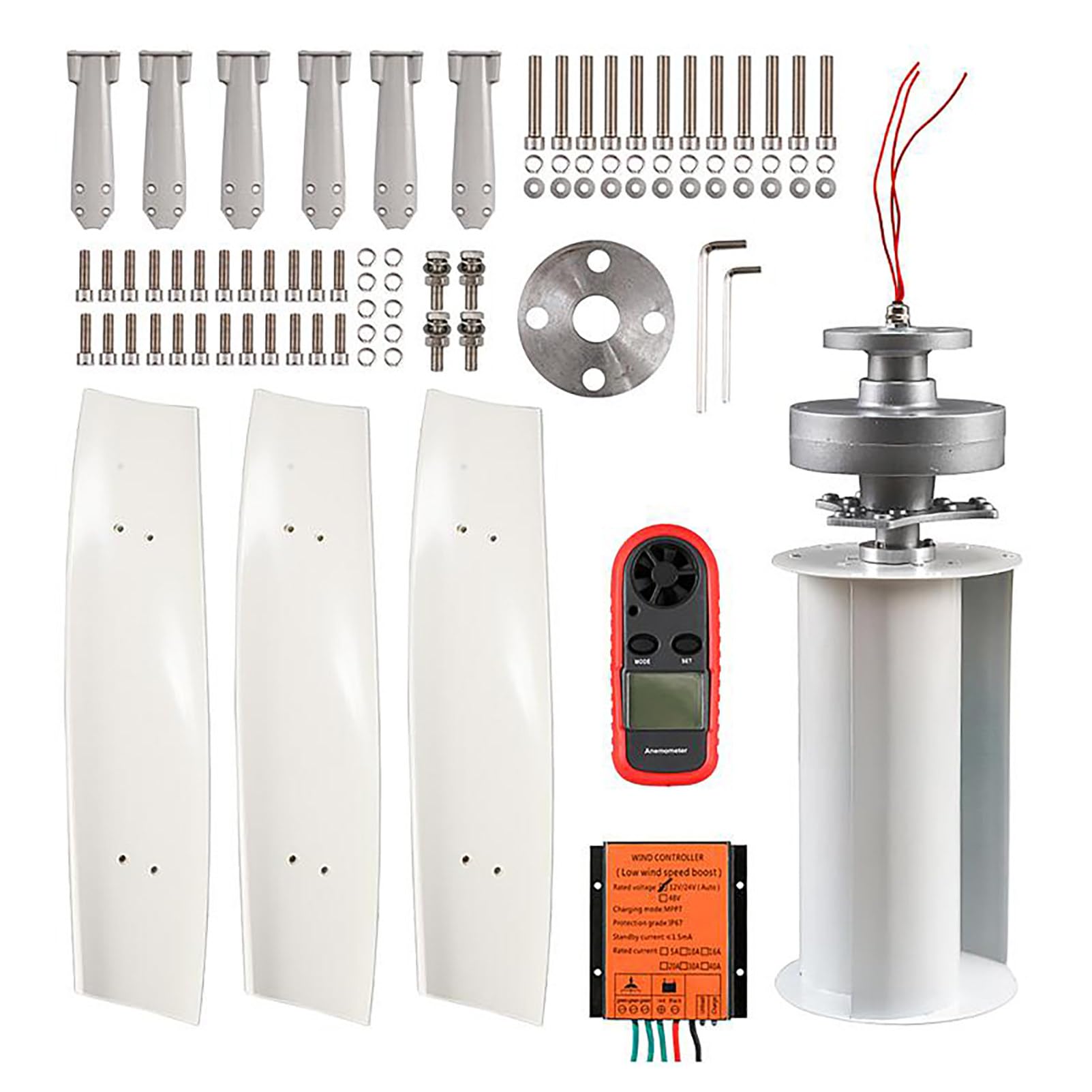 5000W Aerogenerador Domestico Vertical 3 Palas, Kit de Turbina Eólica en Espiral, Turbina Eólica Trifásica con Controlador, para Equipos de Energía Industrial White-220V