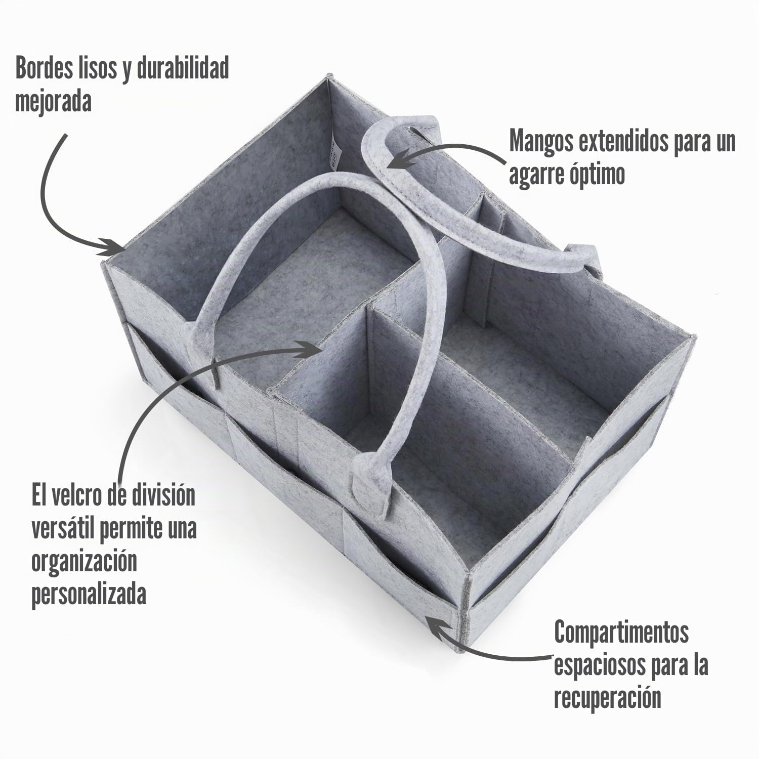 PandaEar Organizador de Pañales para Bebés, Caddy Portátil para Pañales, Cesta de Almacenamiento para Guardería de Toallitas y Artículos de Bebés con Diseño Dividido (Gris)
