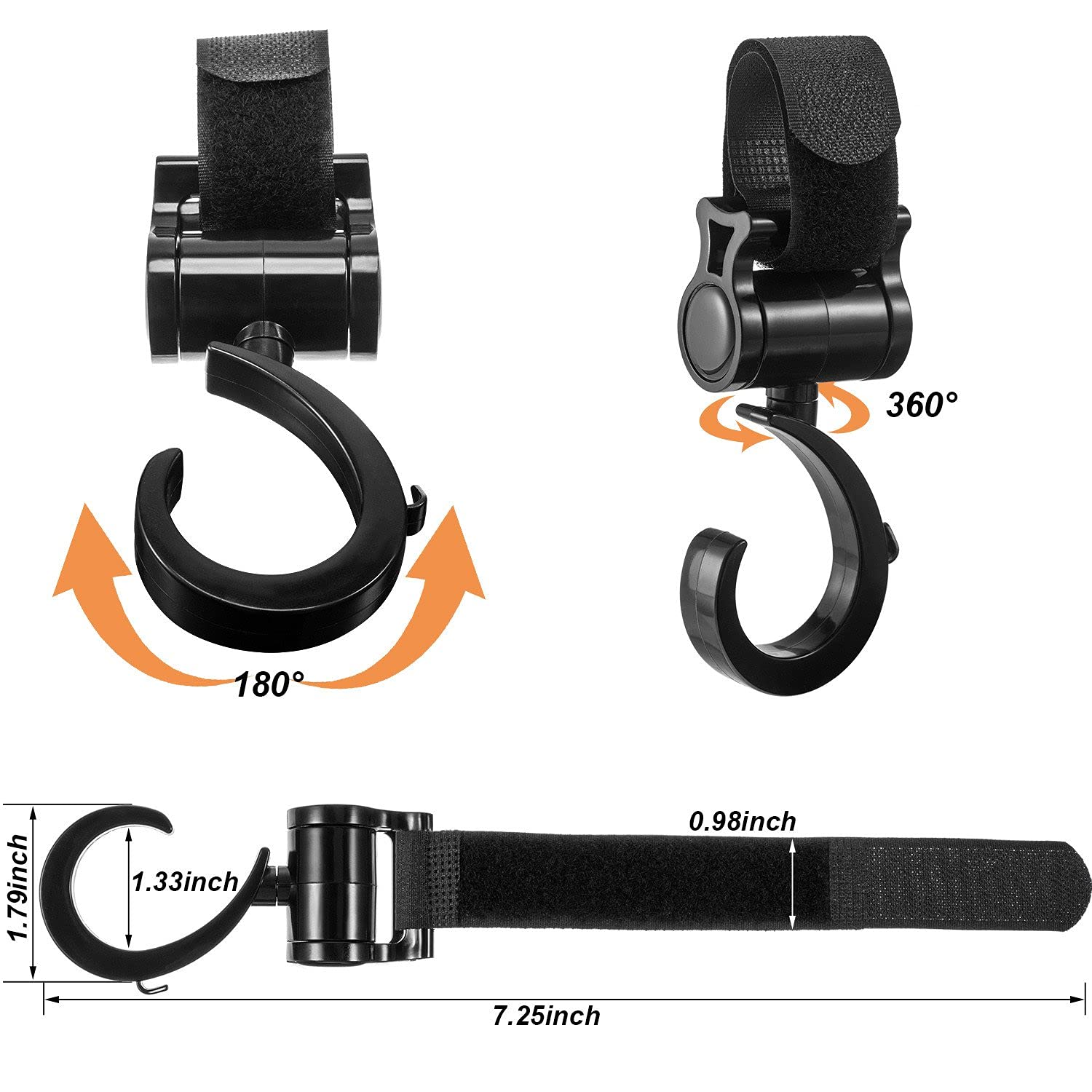 Baby Stroller Hooks for Toys, Stroller Hooks Universal Diaper Bag Hook for Stroller 360° Rotation Large Stroller Hooks for Shopping Strong Load-Bearing 33 LB Car Back Seat Hooks (Black, 8 Pack) : Baby