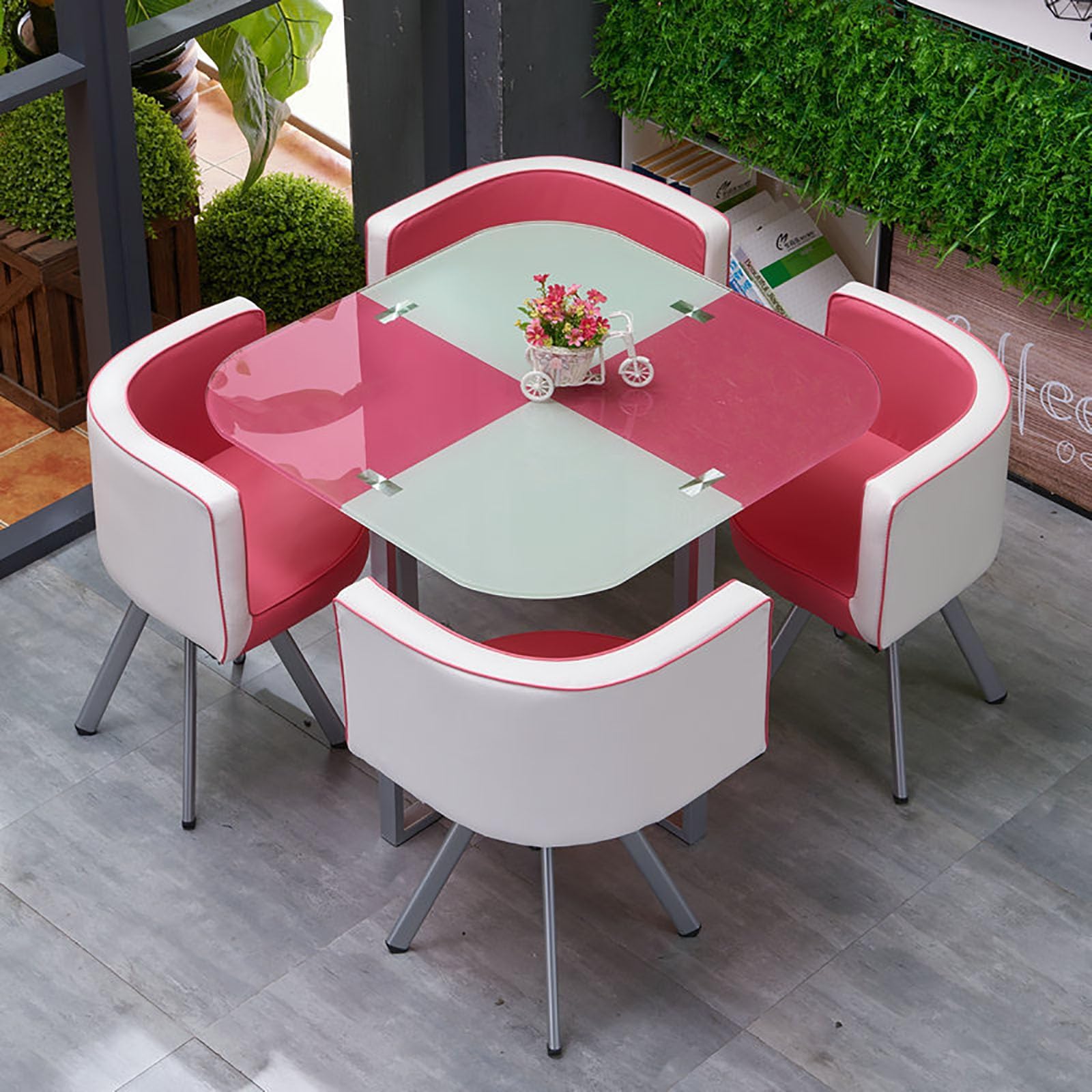Round Breakfast Bar Furniture Set with 1 Table and 4 Chairs 5 Piece Round Dining Table Set for Kitchen/Dining Room 31.5x29.5in Table and Chair Set Ideal for Small Spaces and Breakfast Nooks